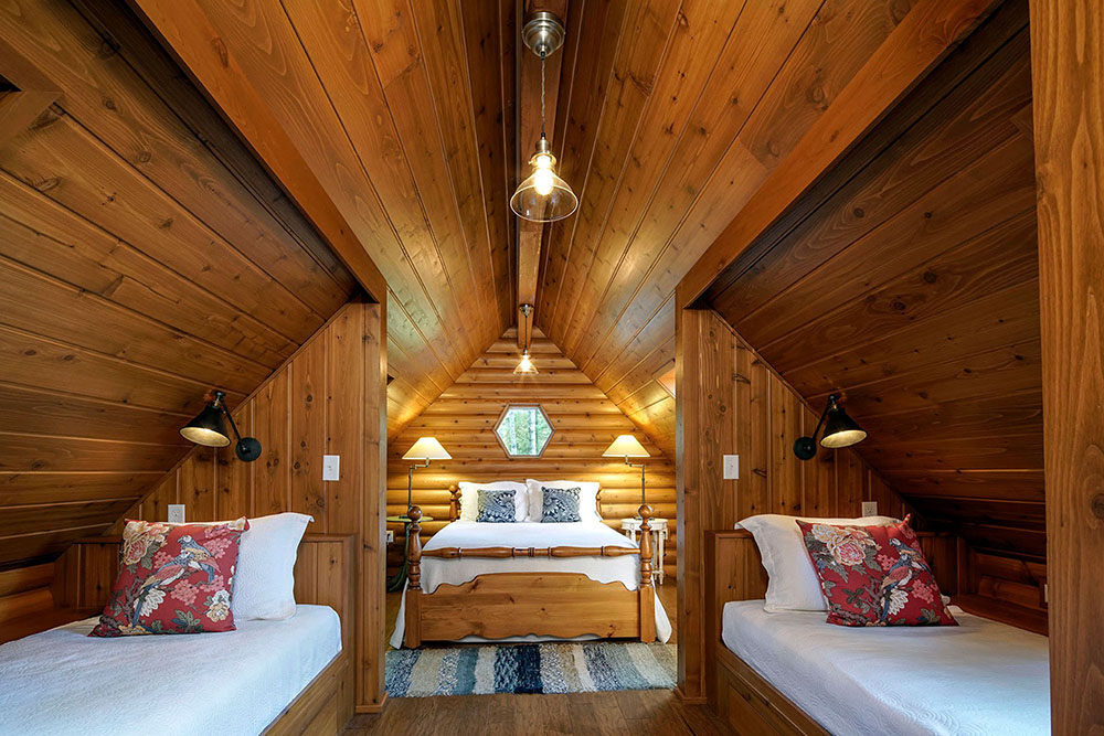 Interior bunkhouse with vaulted wood ceilings Interior bunkhouse with vaulted wood ceilings